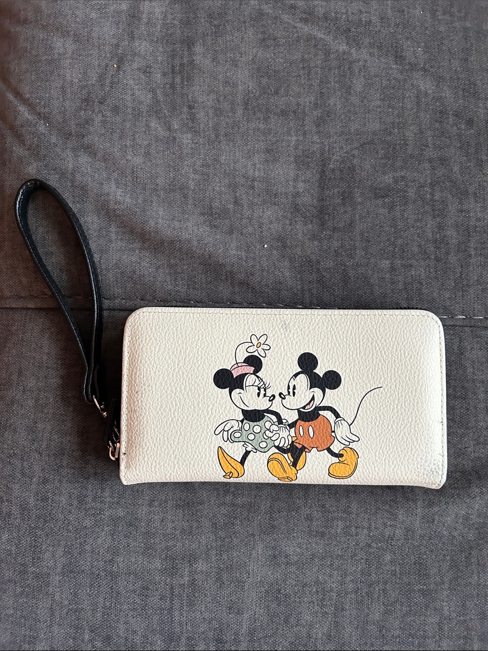 Disney Mickey & Minnie White Wristlet Wallet with Black Strap